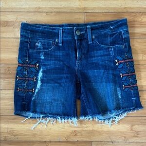SOLD Design Lab Blue Embroidered Jean Shorts